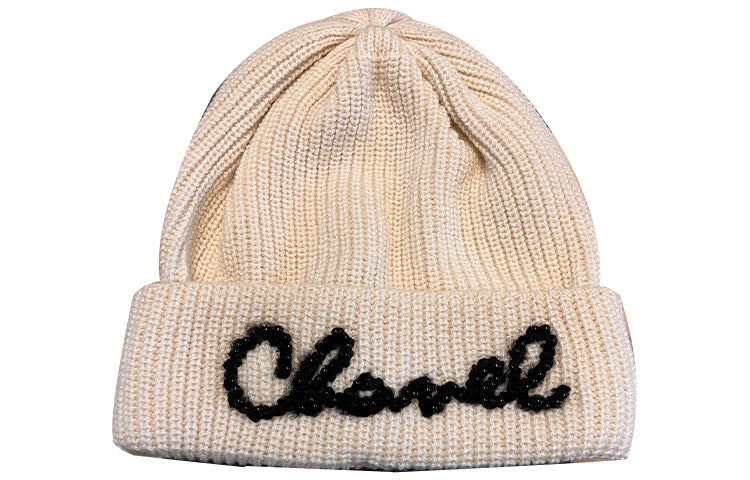 CHANEL Plush Yarn Beanies Women's Ecru