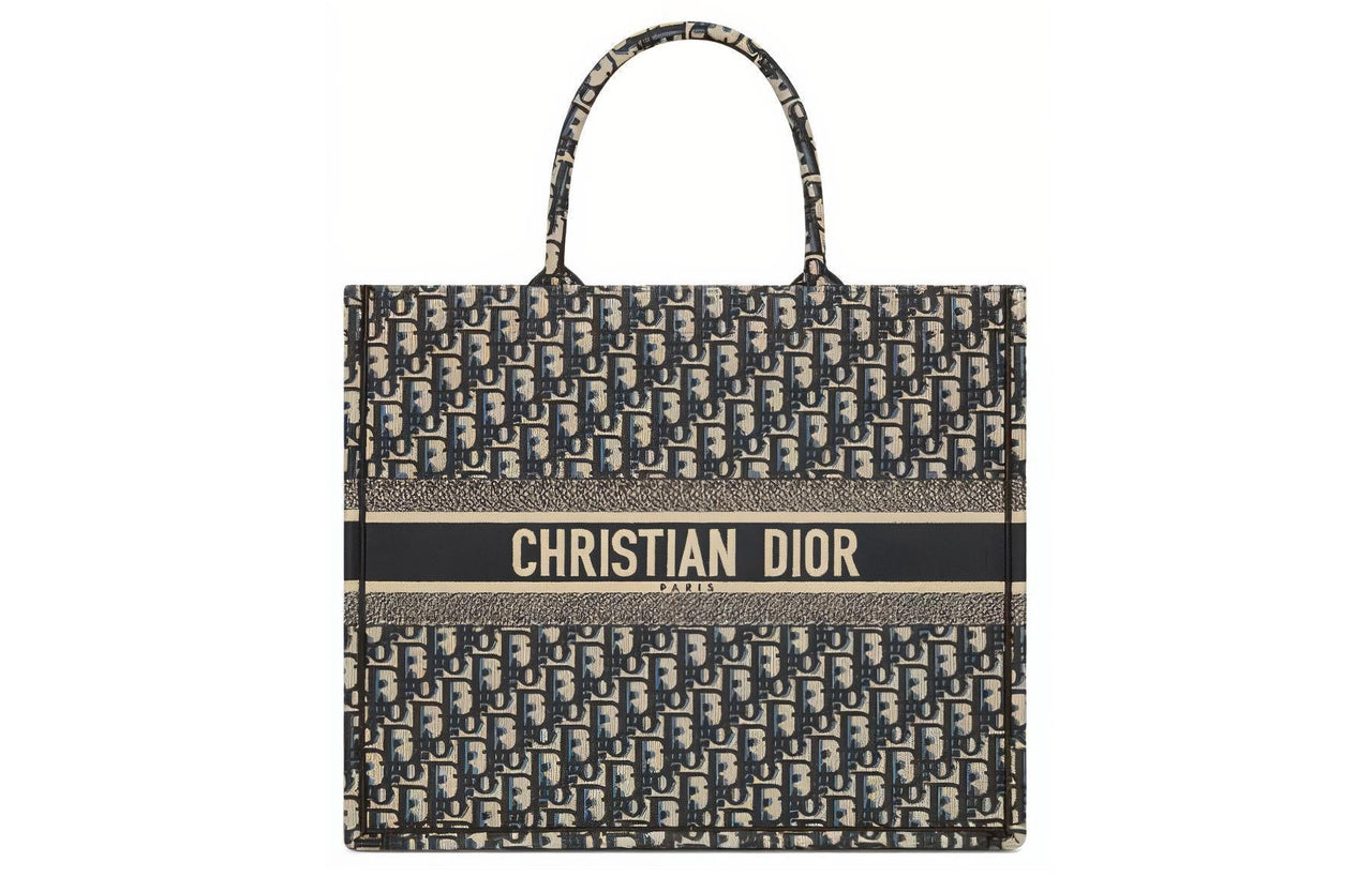 DIOR Canvas Tote Bag, Shopping Bag, Shoulder Bag, Handbag Tubas Women's Beige & Blue