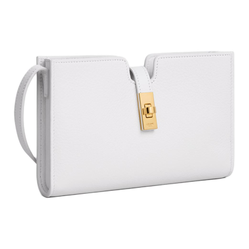 CELINE Soft Calfskin One Shoulder Crossbody Clutches Mini Women's White