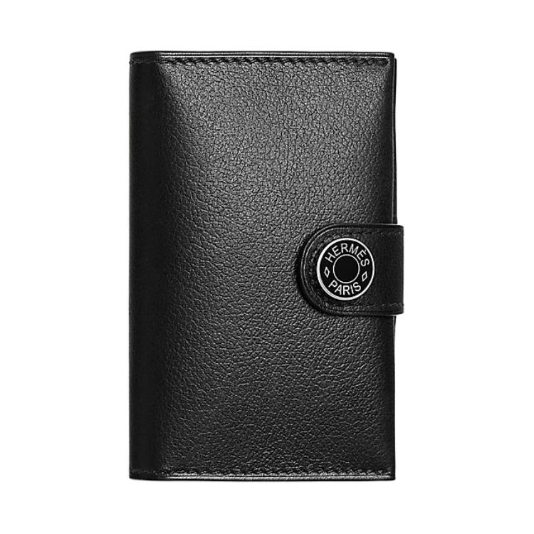 HERMES Evergrain Calfskin Card Holder Men's Black