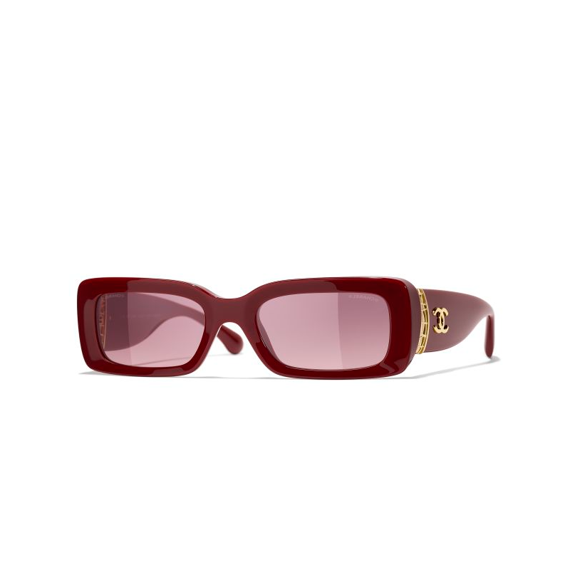 CHANEL Acetate Metal Square Sunglasses Unisex Brown Red