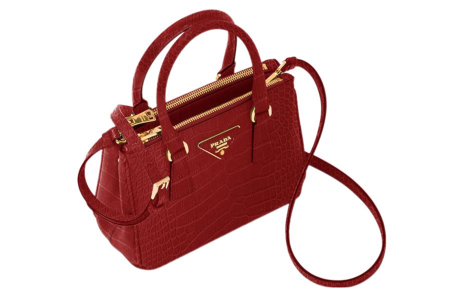 PRADA Galleria Killer Bag Crocodile Leather Shoulder Bag Crossbody Bag Handbag Mini Women's Red