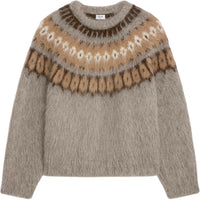 CELINE Crew Neck Sweater In Brushed Fair Isle Alpaca Wool