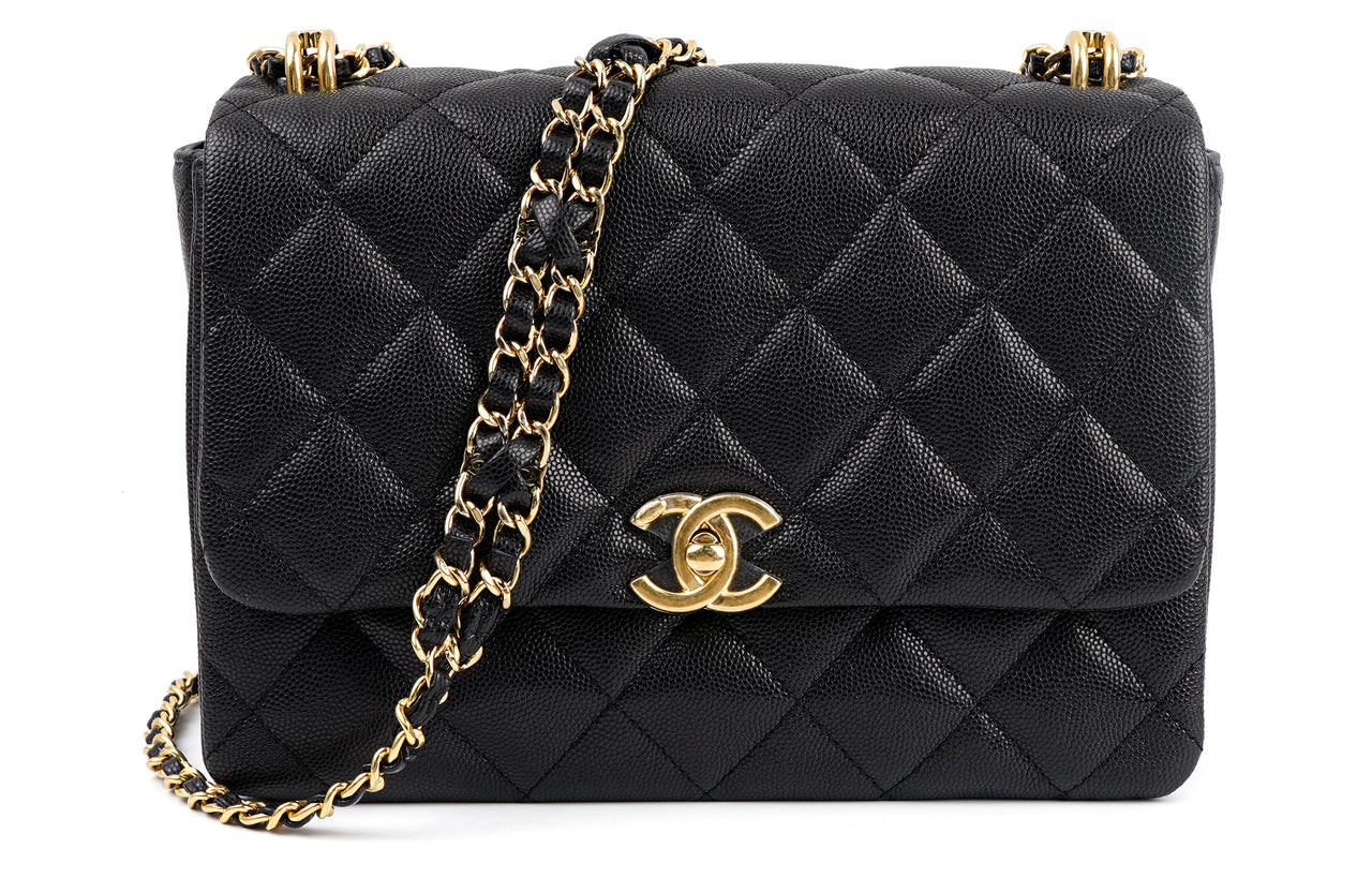 CHANEL 22K Autumn And Winter Litchi Cow Leather Flap Bag, Shoulder Bag, Crossbody Bag Women's Black