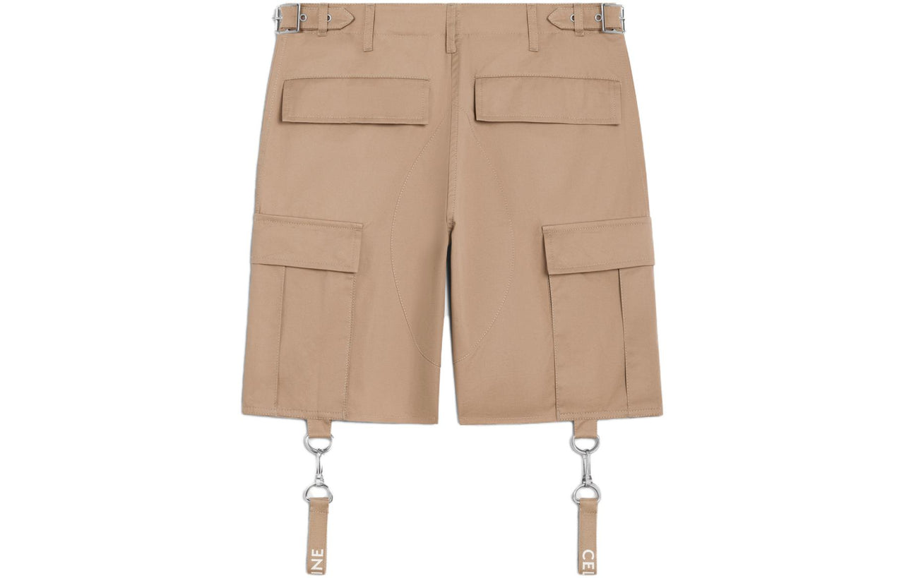 CELINE Cotton Linen Shorts With CELINE Straps
