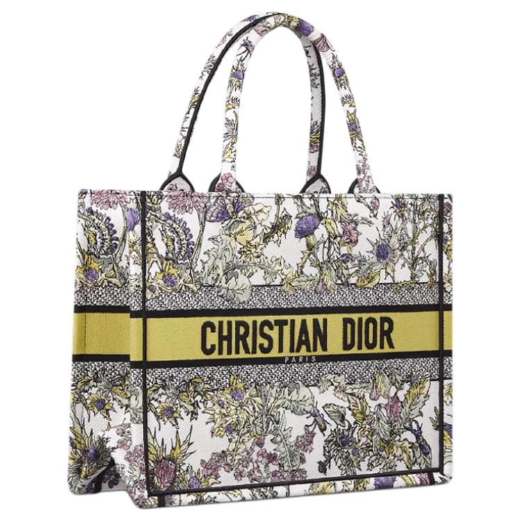 DIOR BookTote Cotton Tote Bag Shopping Bag Handbag Medium Size Women's Milk White