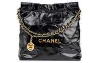 CHANEL 22K Fall And Winter 22Bag Waxed Leather Tote Bag Shopping Bag Handbag Shoulder Bags Women's Black