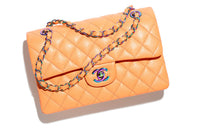 CHANEL Classic Flap CF Embossed Calfskin Shoulder Bag Crossbody Bag Small Size Women's Orange