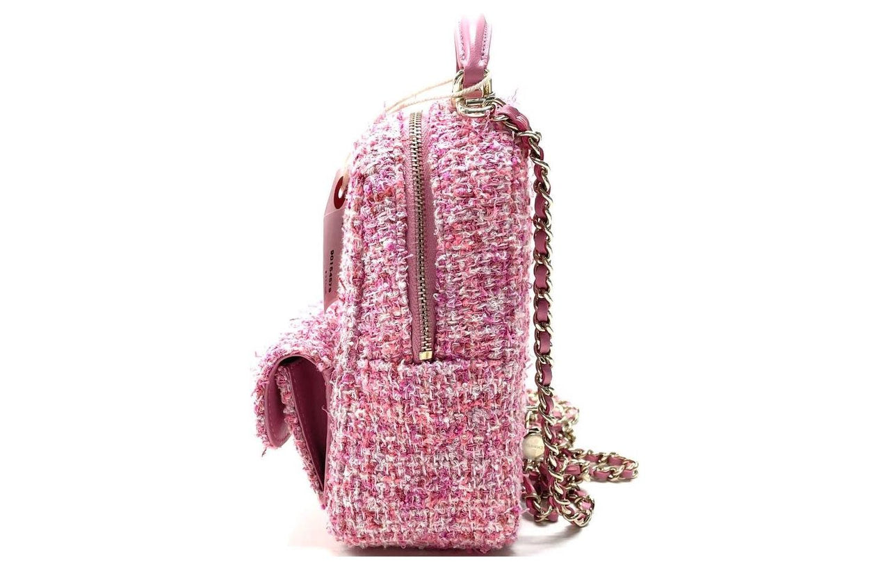 CHANEL Tweed Backpack Unisex Pink