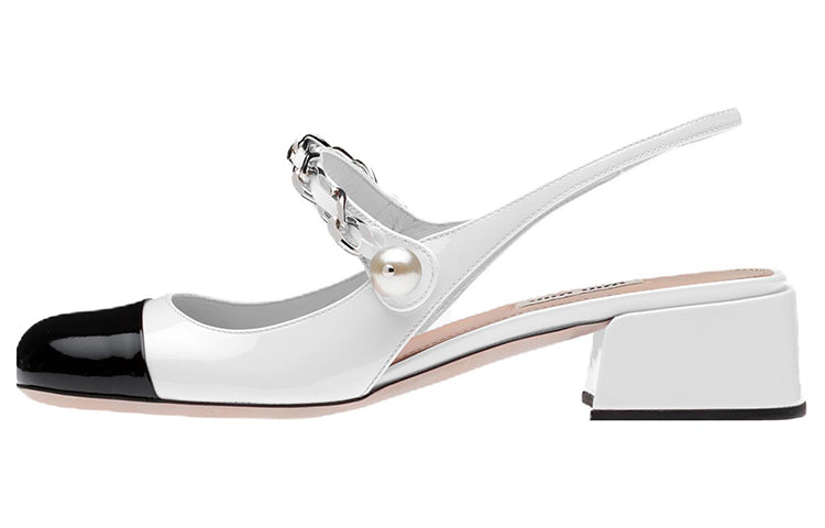 MIU MIU Block Heel High Heels 3.5cm Women's White Black