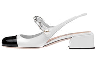 MIU MIU Block Heel High Heels 3.5cm Women's White Black