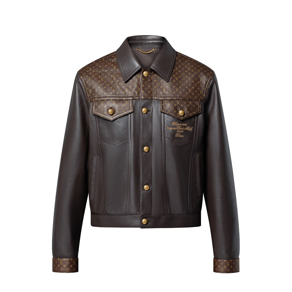 LOUIS VUITTON Embellished Leather Trucker Jacket