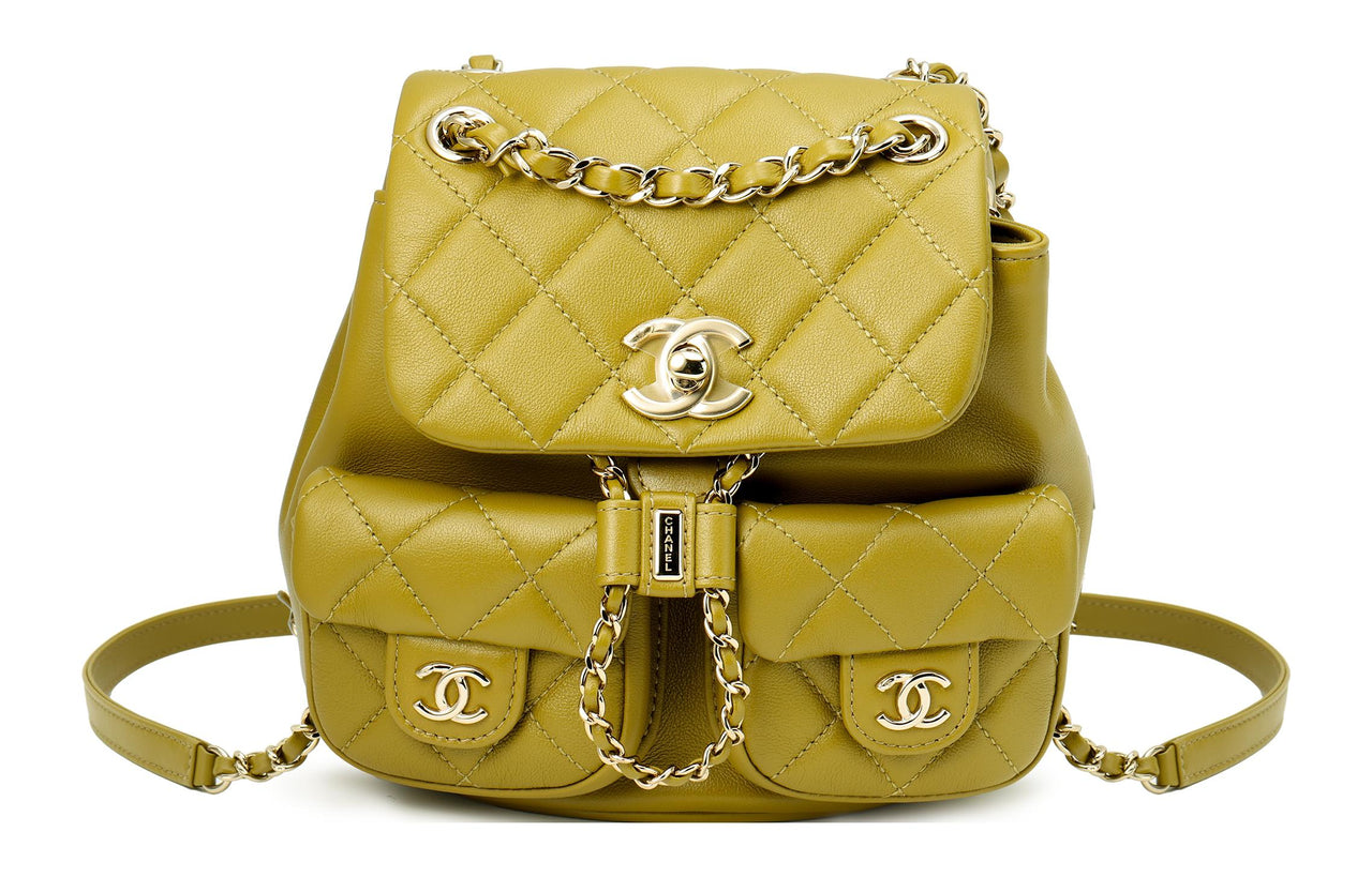 CHANEL Duma Smooth Calf Leather Backpack Small Size Women's Green