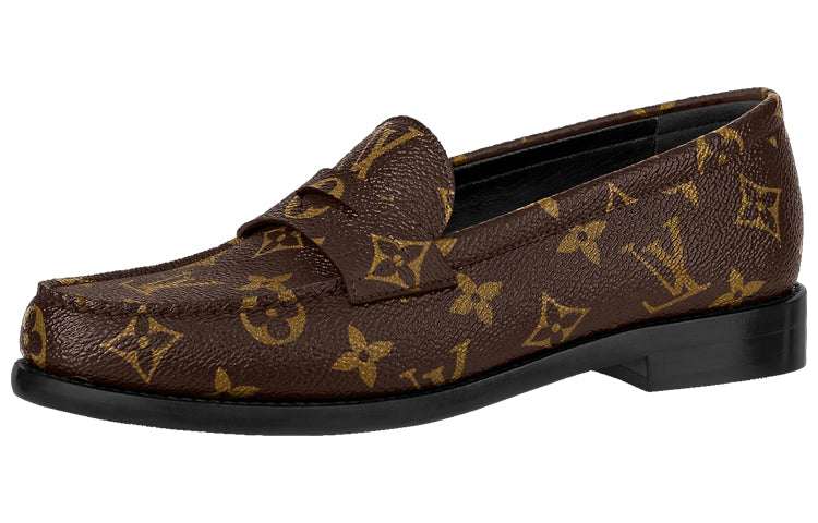 LOUIS VUITTON Monogram Leather Logo Loafers 'Brown' Women's