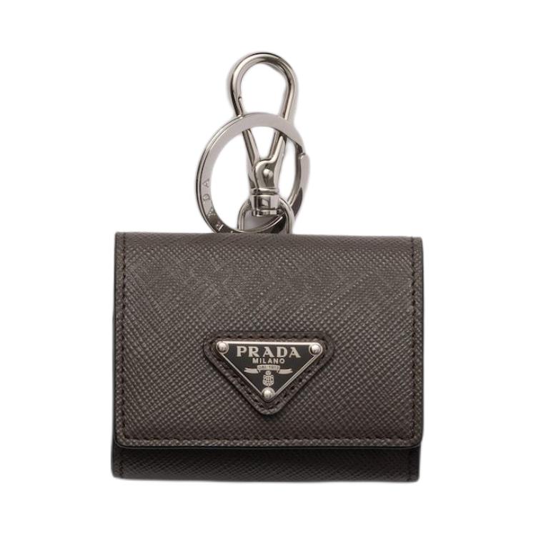 PRADA Saffiano Calfskin Earphone Case Women's Smoke Gray