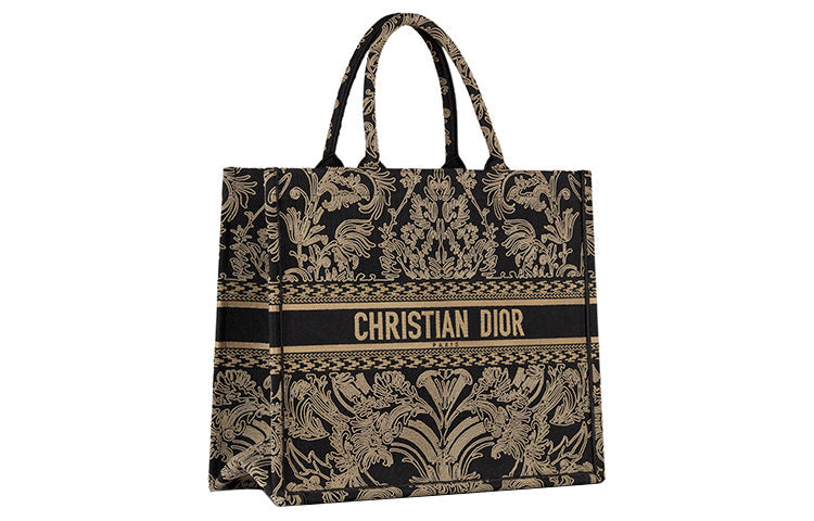 DIOR BookTote Embroidery Tote Bag Shopping Bag Handbag Large Size Women's Black/White