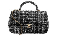 CHANEL Classic Flap CF Cotton Twill Velvet Handbag Shoulder Bag Crossbody Bag Mini Women's Black & White