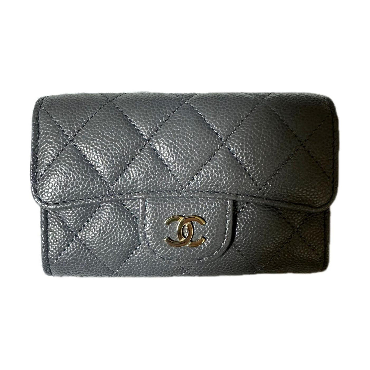 CHANEL Grain Embossed Calfskin Coin Purse, Wallet, Card Holder Women's Dark Gray