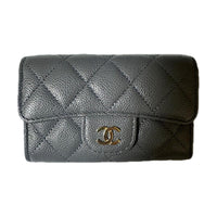 CHANEL Grain Embossed Calfskin Coin Purse, Wallet, Card Holder Women's Dark Gray