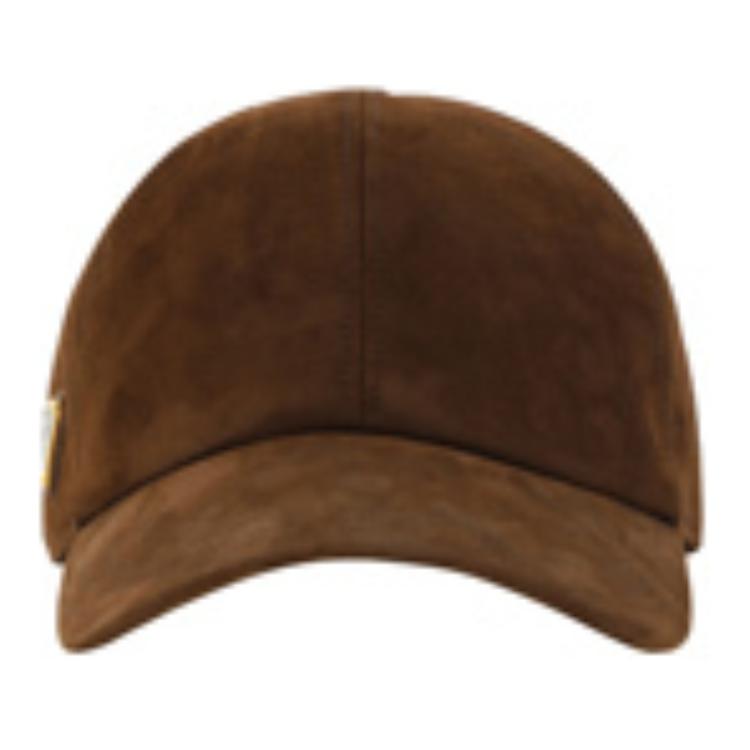 PRADA Leather Baseball Caps Unisex Brown