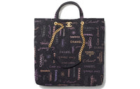 CHANEL 22P Denim Tote Bag Shopping Bag Shoulder Bag Handbag Women's Black