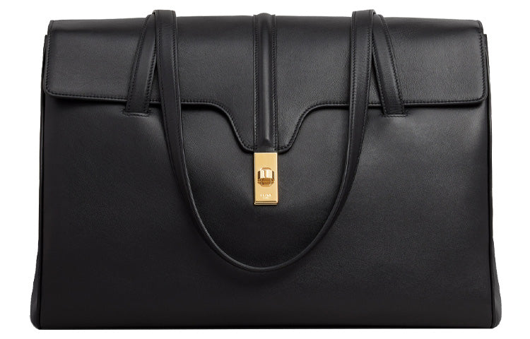 CELINE 16 Smooth Cow Leather Handbag Shoulder Bag Medium Size Women's Black