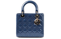 DIOR Lady Dior Patent Leather Cowhide Dior Bag Shoulder Bag Crossbody Bag Handbag Medium Size Women's Dark Denim Blue