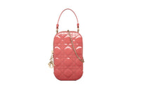 DIOR Lady Dior Calfskin One Shoulder Crossbody Cell Phone Pouch Women's Ash Coral Pink