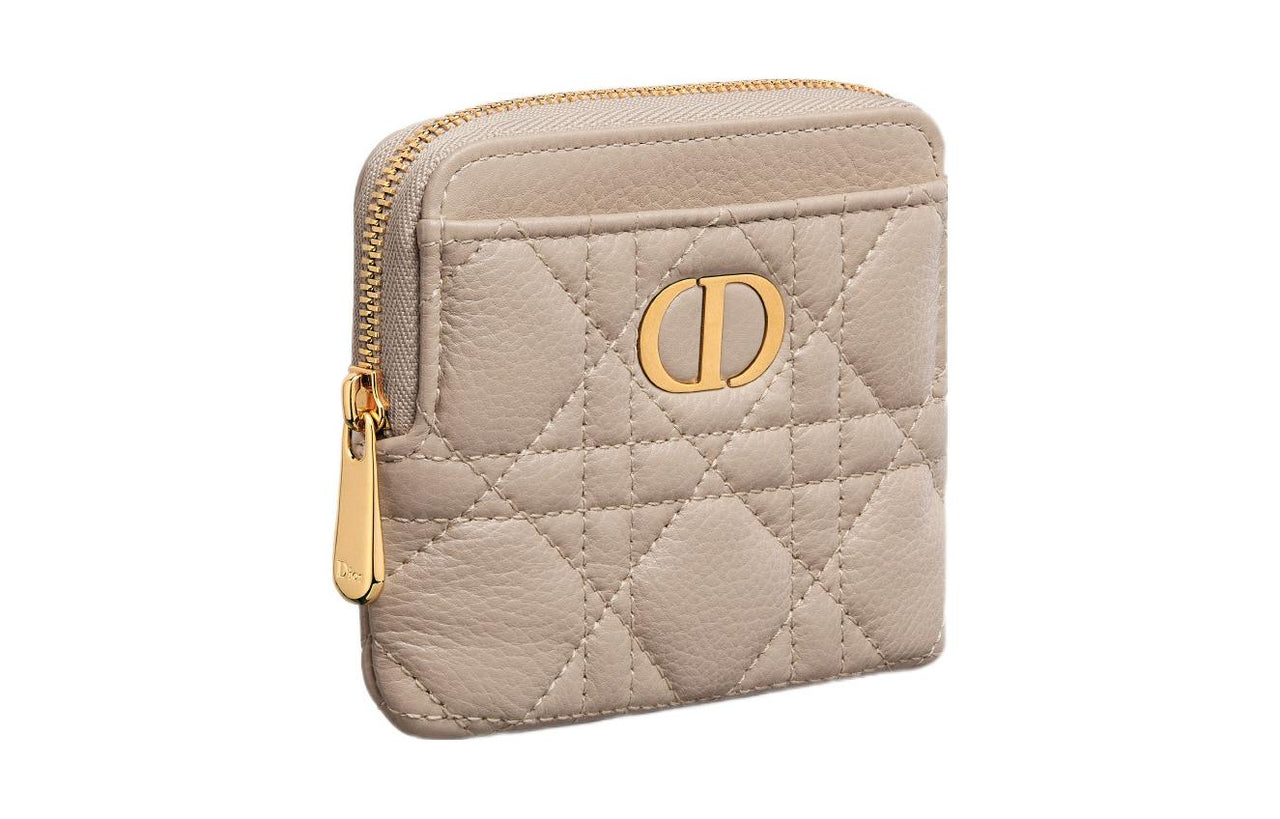 DIOR Caro Calfskin Wallet Women's Pink Beige