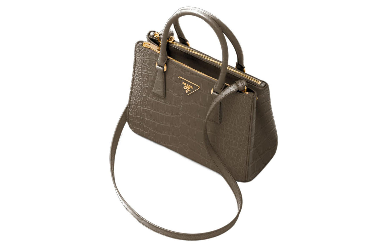 PRADA Galleria Killer Bag Crocodile Leather Shoulder Bag Crossbody Bag Handbag Medium Size Women's Clay Gray