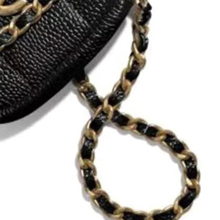 CHANEL Litchi Grain Cow Leather One Shoulder Crossbody Coin Purses Mini Women's Black