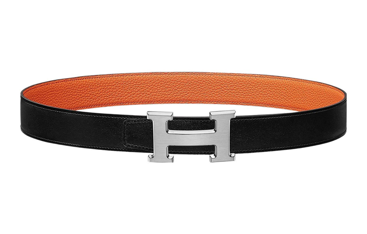 HERMES Togo Calfskin Double Sided Leather Belt Leather Belts Women's Black Width  3.2cm