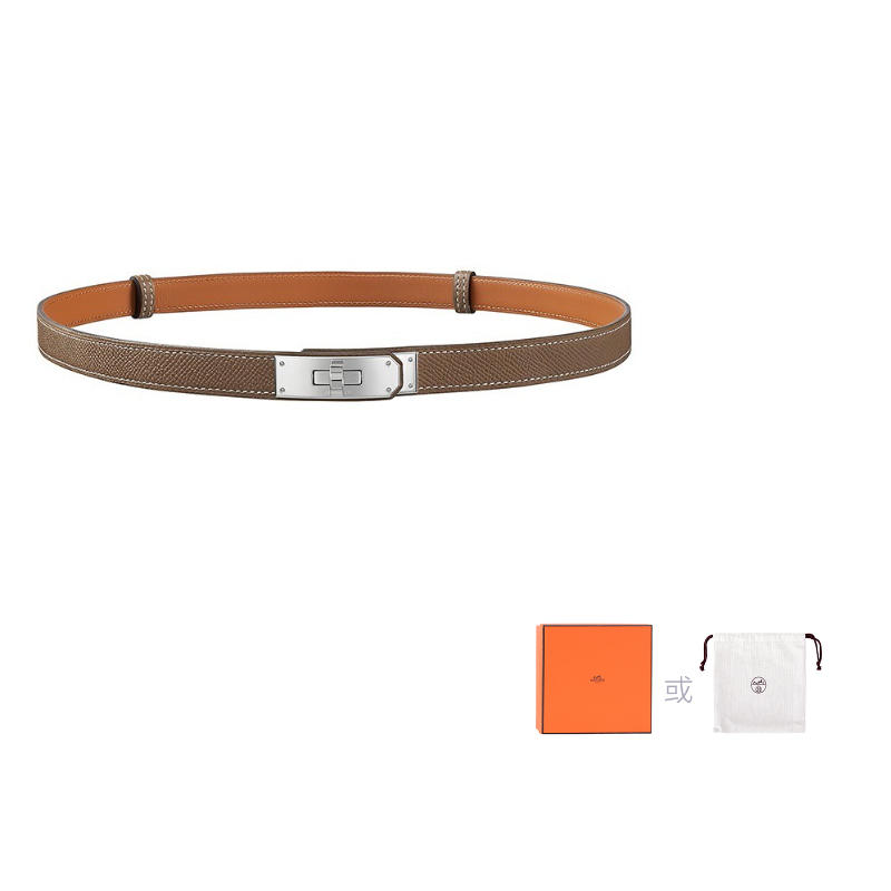HERMES Calfskin Leather Belts Women's Elephant Gray/Silver Head Width 1.8cm