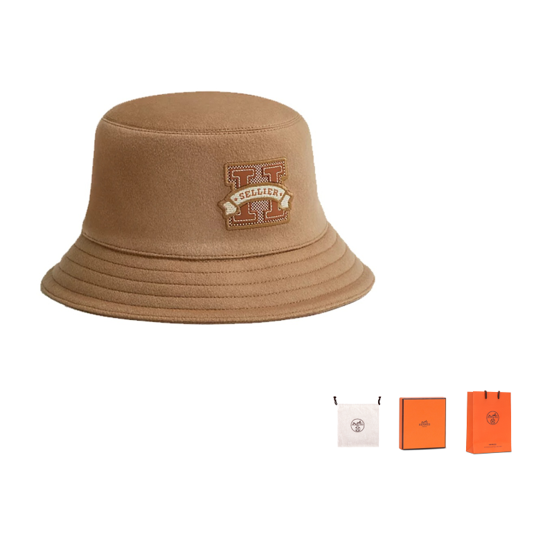 HERMES Cashmere Bucket Hats Unisex Brown