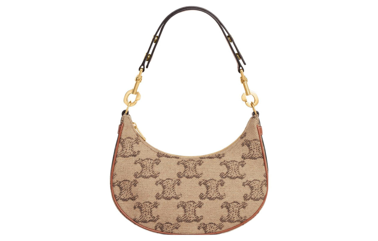CELINE AVA Fabric With Cow Leather Handbag Shoulder Bag Women's Camel