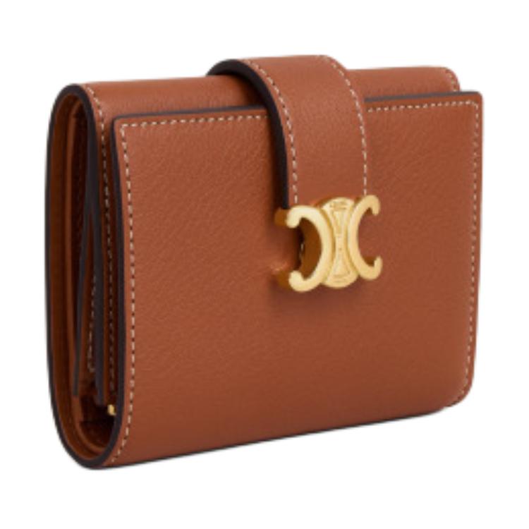 CELINE Cow Leather Wallet Women's Tawny