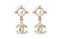 CHANEL Crystal Pearl Cc Drop Earrings