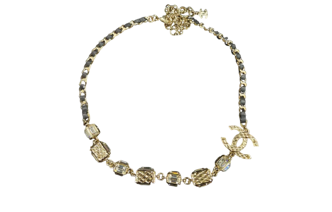 CHANEL Rhinestone Necklaces Women's Gold