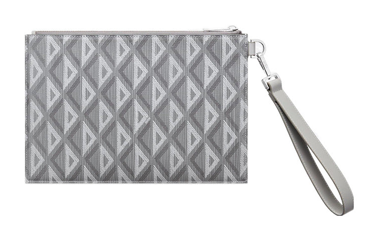 DIOR Smooth Cow Leather With Cotton Grey Canvas Card Holders File Pouches Clutches Men's Gray