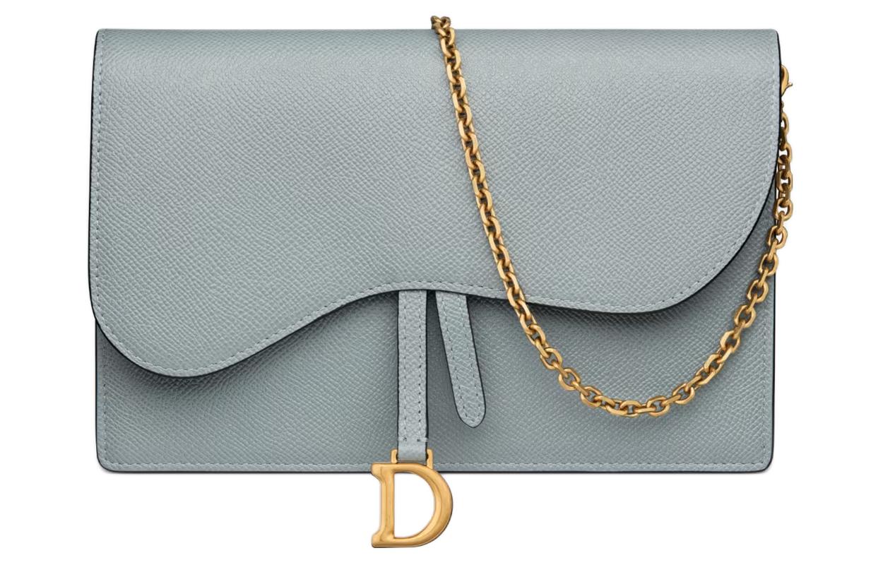 DIOR Saddle Grain Calfskin Saddle Bag, One Shoulder Crossbody Clutch Women's Cloud Blue