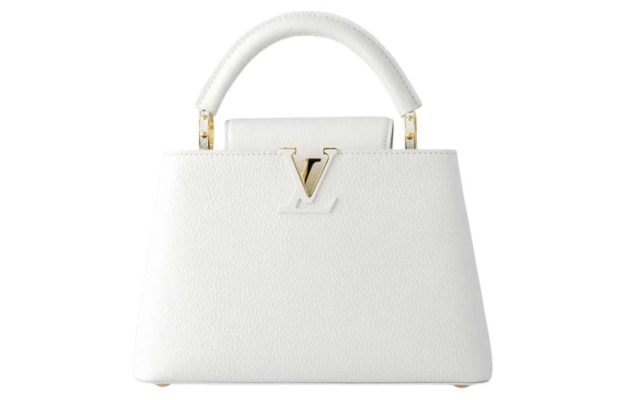 LOUIS VUITTON Capucines Taurillon Leather Handbag Detachable Shoulder Bag, Crossbody Bag Women's Snow White