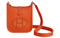 HERMES Evelyne Clemence Leather Ivorie Shoulder Bag Crossbody Bag Mini Women's Lead Dan Orange