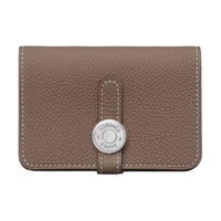 HERMES Dogon Togo Calfskin Card Holder Women's 18 Etoupe Elephant Gray