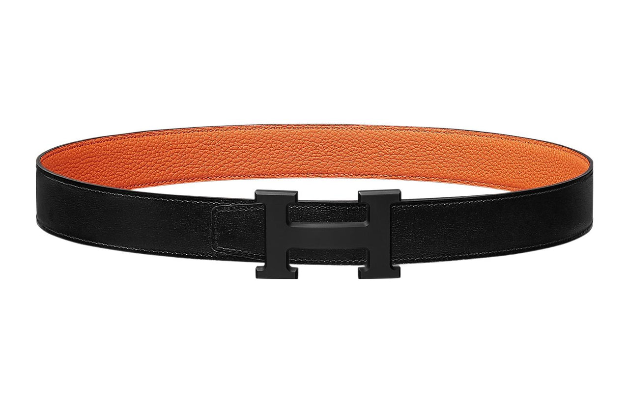HERMES Leather Belts Women's Black/Orange