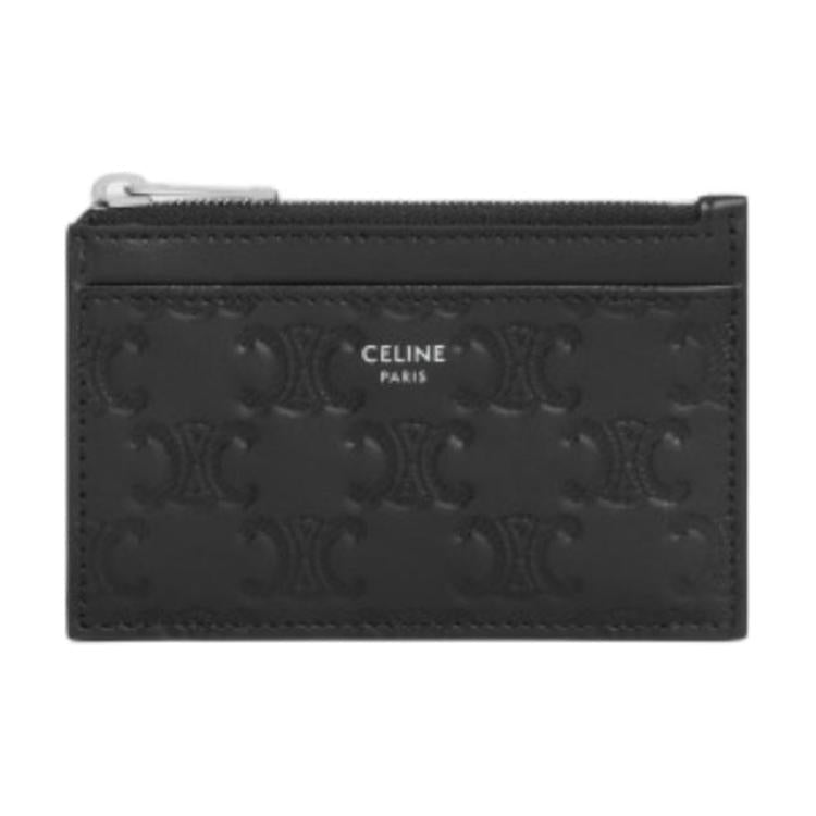 CELINE Leather Card Holder Men's Black