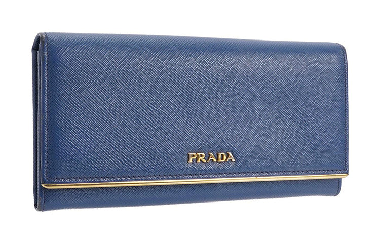 PRADA Saffiano Cross-Stitch Leather Wallet Unisex Cornflower Blue