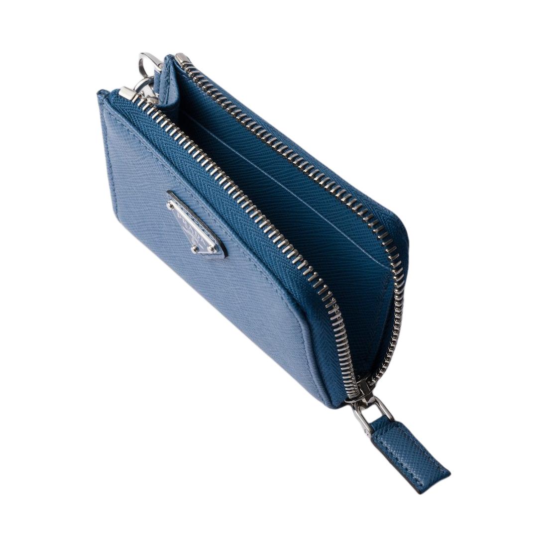 PRADA Saffiano Calfskin Card Holder Mini Men's Pilot Blue