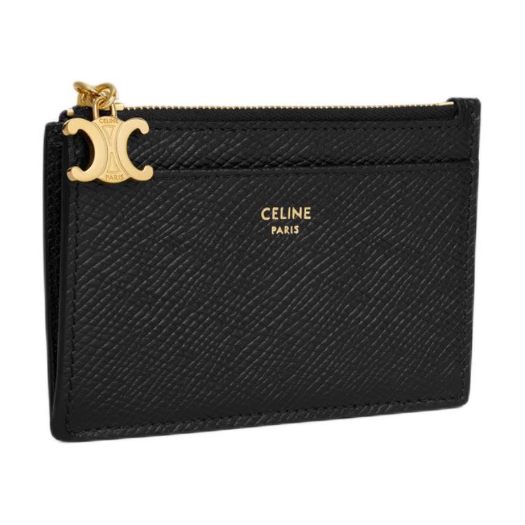 CELINE Grained Calfskin Card Holder Women's Black