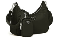 PRADA Hobo Nylon Leather Combination Shoulder Bag Handbag Crossbody Bag Women's Jasper Similar To Black