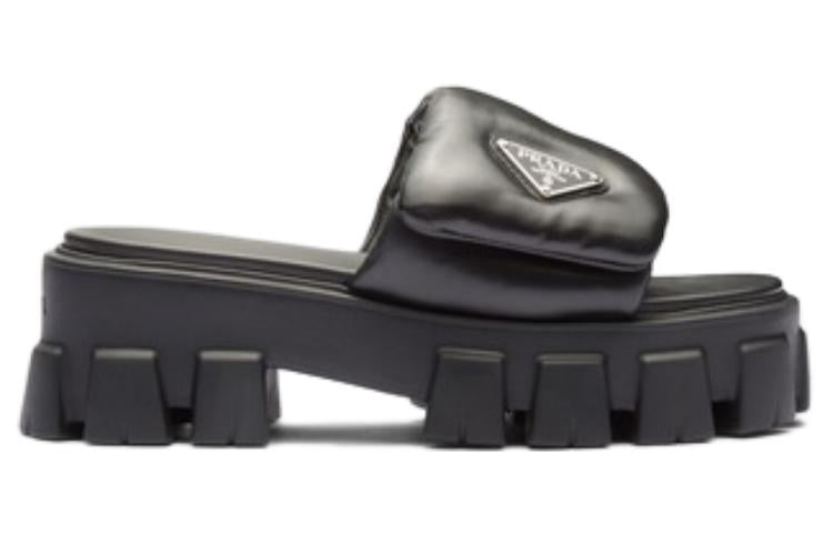 PRADA Soft Padded 55mm Strap Sandals Black Nappa Leather Women's
